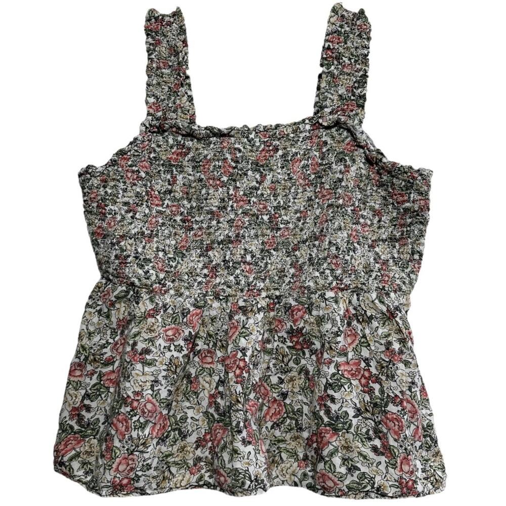 Old Navy Smocked Blouse Floral Print Sleeveless Ruffle Swing Multicolor Medium